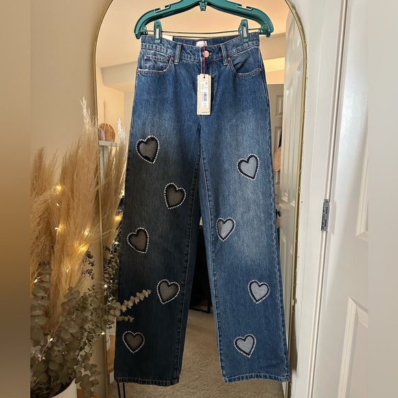 Alice & Olivia Heart Cutout Rhinestone Jeans - Picture 3 of 9